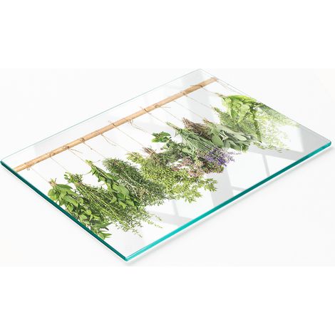 Dekoratives Schneidebrett aus gehärtetem Glas mit Kräuterschnur, 80 x 52 cm (1/5)