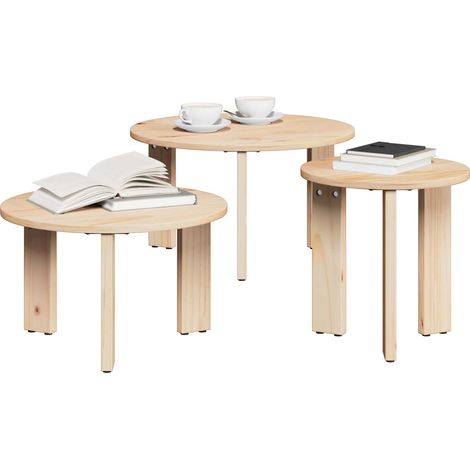 Maison Exclusive - Couchtisch 3 pcs Natur Massivholz Kiefer