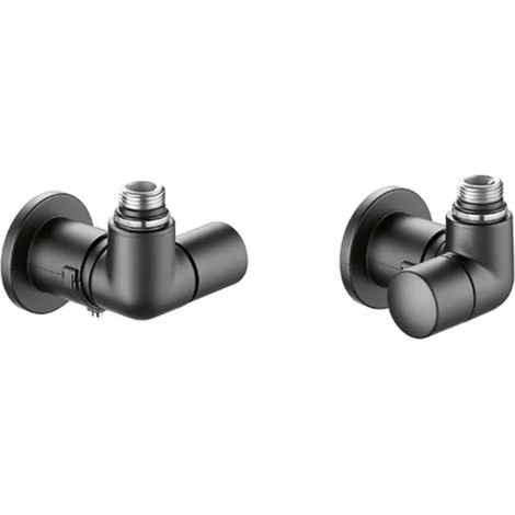 Ensemble robinet équerre gauche Radiateur 1/2" (15/21) Mâle - M23x1,5 - Coude Réglage Couleur Noire - Thermador