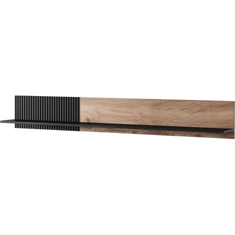 Étagère murale contemporaine aspect chêne wotan et noire 180 cm PUMP (1/4)