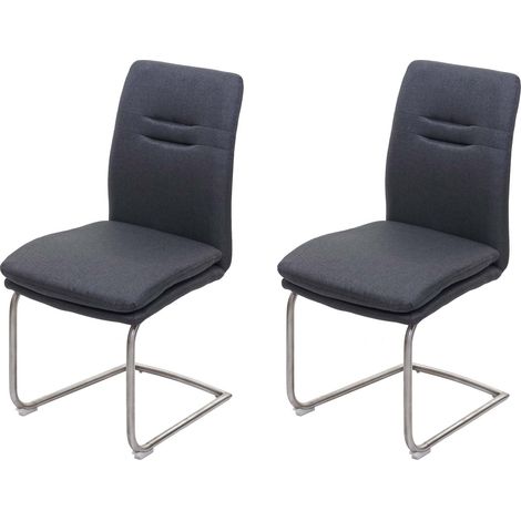 Set 2x sedie sala pranzo soggiorno cucina moderno HHG-930 struttura a slitta tessuto grigio scuro