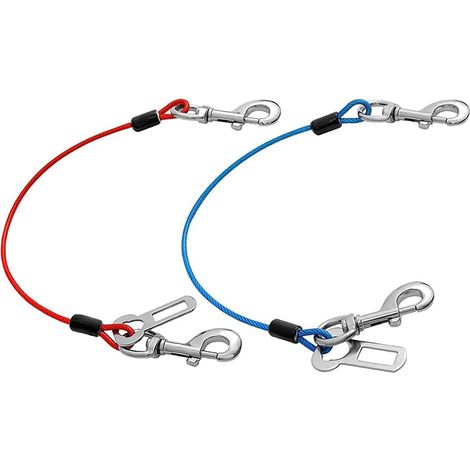 Lot de 2 ceintures de sécurité pour chien en corde d'acier pour voiture, câble d'attache sans mastication avec double clips et fixation de loquet (1/5)