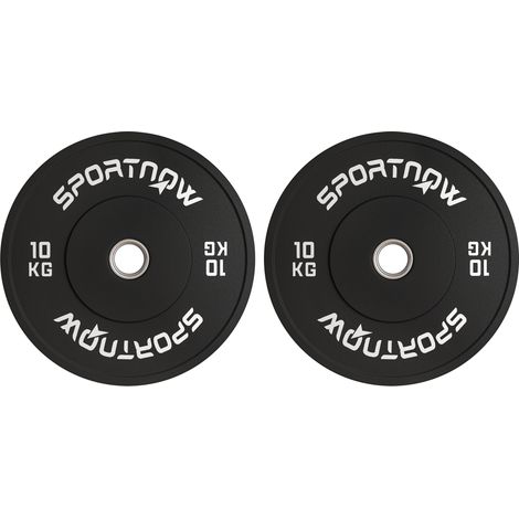 Set di 2 dischi pesi da 10 kg in gomma per bilanciere olimpico, foro Ø 50 mm, nero (1/4)