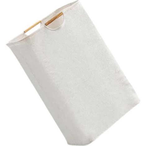 Panier à linge - Panier de rangement - Coton-lin - Panier à linge pliable - Gain de place - Portable - Doté d'une poignée en bois - Convient aux chambres à coucher, hôtels, salles de bain, vestiaires (1/5)