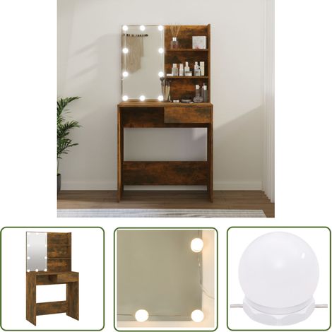 The Living Store Coiffeuse avec LED Chêne marron 74,5x40x141 cm - Coiffeuse - Meuble De Salle De Bain - Vanity - Maquillage - Miroir Éclairé (1/5)