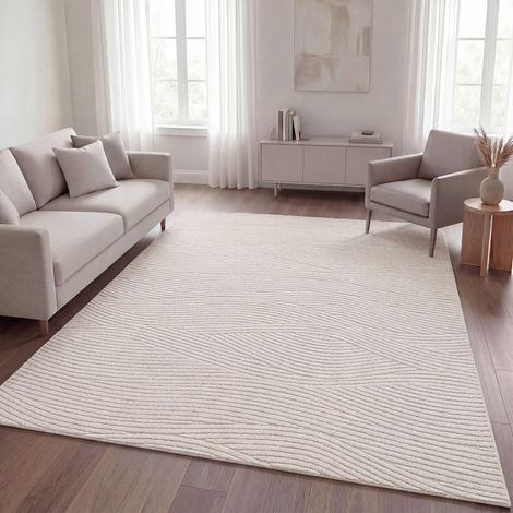 Shaggy Tapis Chambre Haut Poil Bohème Scandi Abstrait Unis Lavable Geometrique, Crème 8, 200x280 cm (1/5)