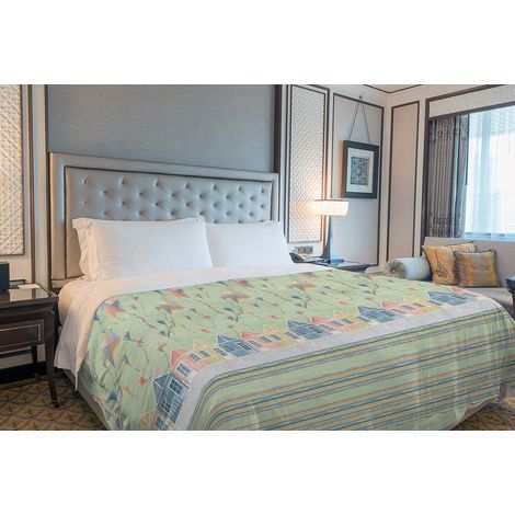 Copriletto Primavera Estate Made in Italy 100% cotone piquet Aquiloni Verde - Singolo (170x280cm) (1/2)