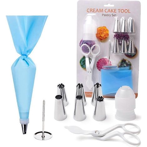 10 Pièces Kit Pâtisserie avec Douilles à Givre, Poches à Douille, Ciseaux, Clou à Fleurs et Manchon (1/3)
