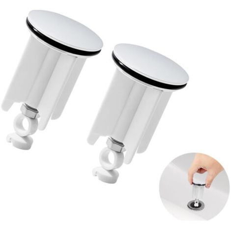 Bouchon de vidange rétractable à vis, compatible avec tous les éviers de salle de bain et de cuisine standard, blanc, lot de 2.