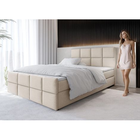 AX LIVING Boxspringbett Beige Aleyna Bett 140 x 200 mit Bettkasten
