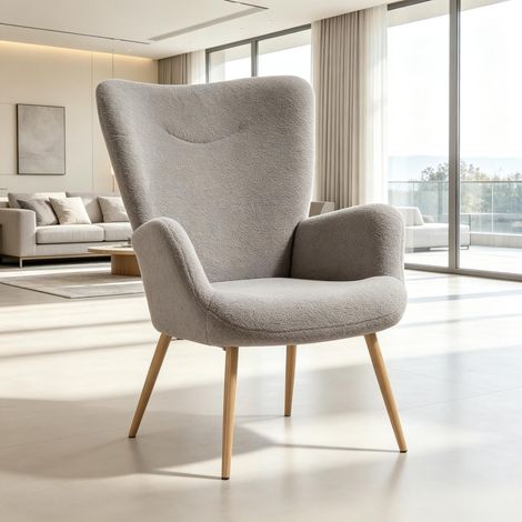 Fauteuil individuel, fauteuil moderne à dossier haut et accoudoirs intégrés, fauteuil lounge aux lignes courbes, pour salon, chambre ou coin lecture (uniquement avec fauteuil lounge) (1/4)