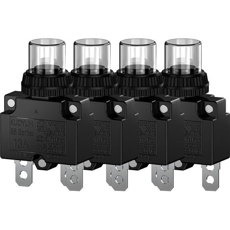 Disjoncteur 13 A avec protection thermique contre les surcharges 88 Series Bouton poussoir manuel avec bornes de connexion rapide et capuchon de bouton étanche 32 V CC ou 125/250 VAC 4 pièces (1/5)