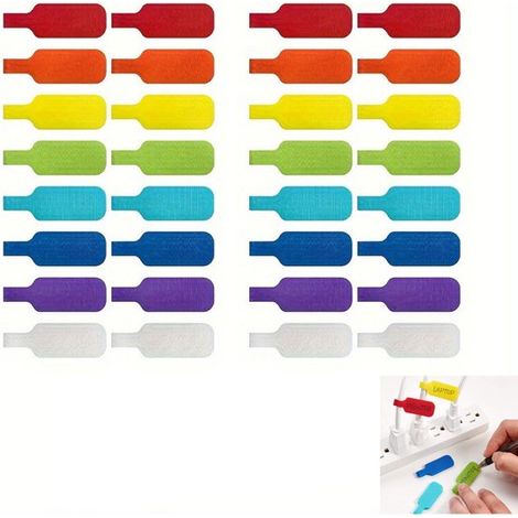 Etiquetas para almacenamiento de cables (24 unidades), Fabricadas en nailon y poliéster, Tamaño: 4,5 x 2 cm, Reutilizables, Multicolor (1/5)