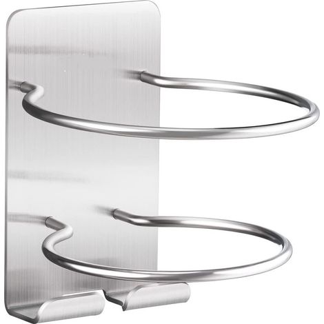 Selbstklebender, wandmontierter Haartrocknerhalter, Haartrockner-Aufbewahrungsgestell aus Edelstahl SUS 304, silber (1/5)
