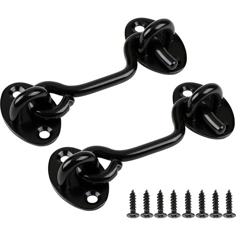 Serrure à crochet et œillet de confidentialité, serrure simple, convient pour porte de grange, noir, 2 pièces (3 pouces) (1/5)