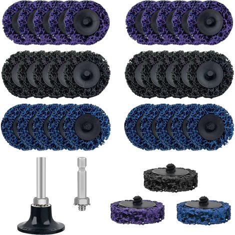 Packung mit 33 CSD 50-mm-Schleifscheiben für Akkuschrauber, zum Lackieren, Entrosten, Reinigen und Entfernen von Oxidation, mit runden und sechseckigen Schäften (1/5)