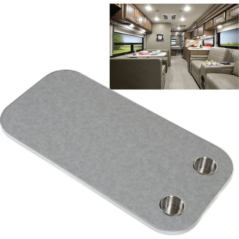 Plateau de table 400800mm pour camping-car, table à manger détachable avec 2 porte-gobelets, convient aux camping-cars, yachts, caravanes, etc. (surdimensionné) (surpoids) Gris. (1/5)