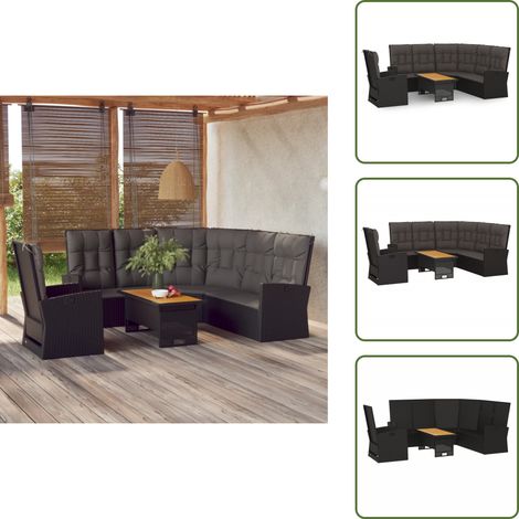 Sofá de jardín - vidaXL Set de muebles de jardín 3 pzas y cojines ratán sintético negro - Sillón de jardín