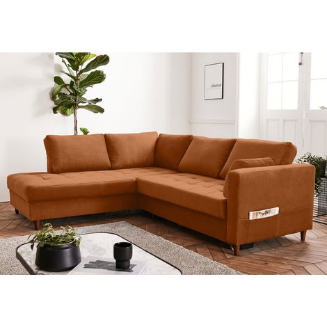 Anna – ecksofa mit schlaffunktion – 5-sitzer – moderner stil – links - rostfarben