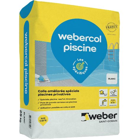 Weber Saint-Gobain Colle spéciale piscine privative 25kg, Blanc, Webercol piscine, Mortier colle amélioré