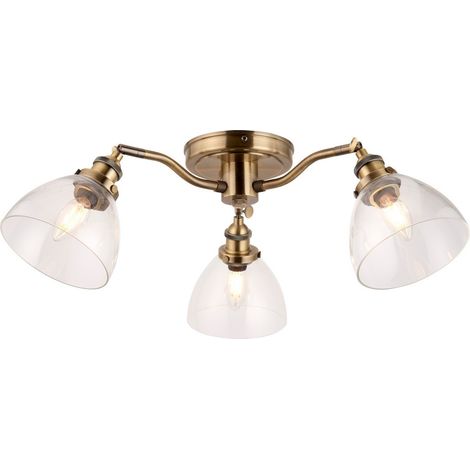 Endon Hansen Lampada da soffitto semi-incasso in vetro a braccio multiplo, lastra in ottone anticato, vetro (1/5)
