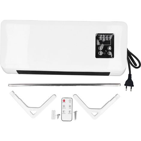 Wall-Mounted Fan Heater - 1000W / 2000W Oscillation Timer with Remote Control, White (1/5)