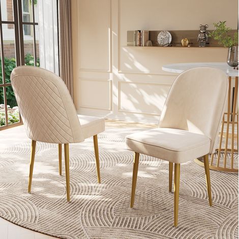 2 Esszimmerstühle beige aus Samt, goldene Metallbeine, 45,5 x 62 x 87,5 cm (1/5)