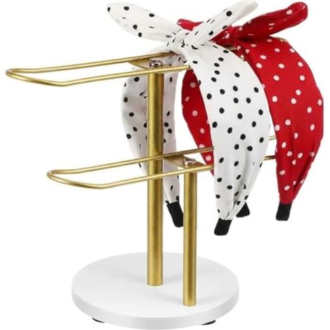 Double Tier Headband Holder Metal Headband Organizer Non-Slip Jewellery Display Stand with Stable Base for Tiara Bracelet Necklace Watch Gold (1/5)