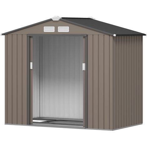 Metallschuppen, 2,77 m², Gartenhaus mit Abstellraum, 213 x 130 x 185 cm, Schiebetür, brauner Stahl