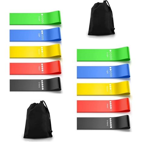30 cm x 5 cm Bande Elastique Musculation, Lot de 10 Bandes de Résistance, 5 Niveaux de Force, Elastique Sport pour Le Yoga Pilates Fitness Squats Pont Fessiers (1/5)