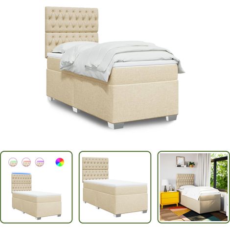 vidaXL Surmatelas - Sommier à lattes de lit et matelas Crème 90x190 cm Tissu (1/5)
