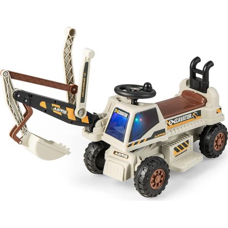COSTWAY 6V Excavadora Infantil, Tractor Excavadora Juguete para Niños con Asiento Giratorio, Movimiento Adelante/Atrás, Música y Función de Educación Temprana para Interior y Exterior (Gris) (1/5)