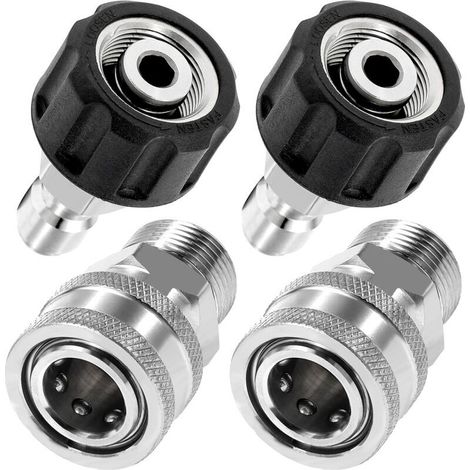 Lot de 4 adaptateurs pour nettoyeur haute pression M22 14 mm vers M22 en acier inoxydable, 5000 psi (1/5)