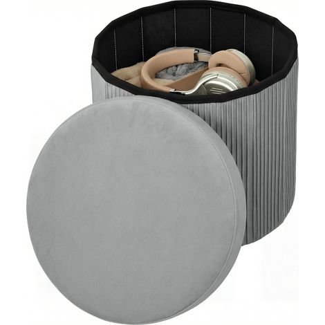 Puff Almacenaje Plegable 35 L Tapizado Terciopelo Baúl Gris Oscuro 38x38x38 cm