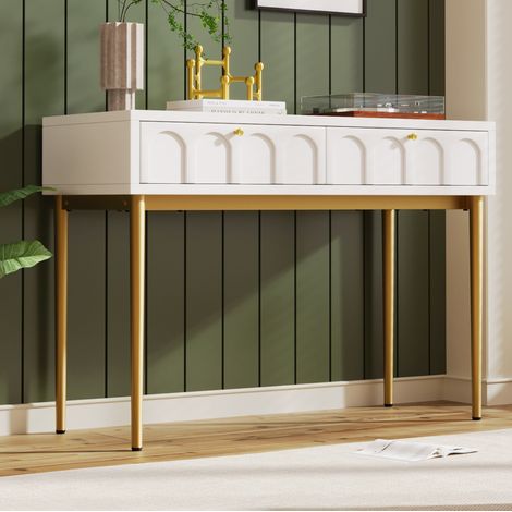 Tocador 100x45x76.5 cm blanco crema de madera y metal con 2 cajones (1/5)