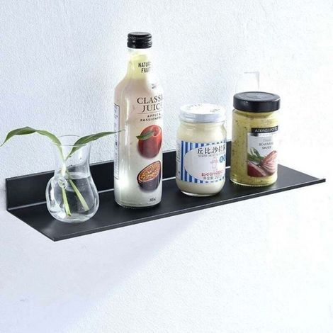 Tablette de salle de bain, Noir Salle De Bains Étagère En Aluminium Économie D'espace Flottant Étagères Rack De Stockage Dressing (1/4)