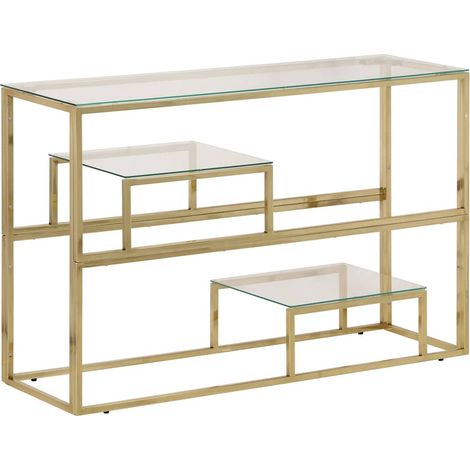 Table console,Table d'appoint,Bout de canapé,Meuble d'entrée doré acier inoxydable et verre trempé (1/5)