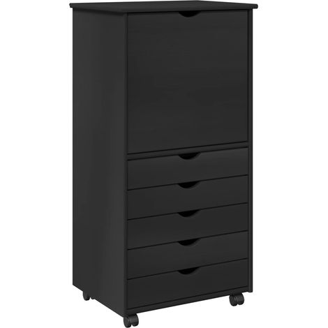 Gabinete rodante Negro 53 x 39 x 103 cm Madera de Pino Macizo vidaXL