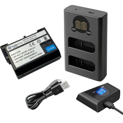 Trade-Shop 2in1 Set: Akku 2400mAh + USB-C Dual LCD Ladegerät kompatibel mit Nikon 1 V1 D7100 D750 D7000 D7200 D7500 D500 D600 D610 D780 D800 D810 (1/5)