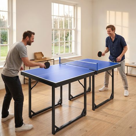 Table de Ping-Pong Pliable pour Intérieur, Table de Ping Pong avec Filet, Montage Non Nécessaire, 182x91 cm, Bleu et Violet (1/5)