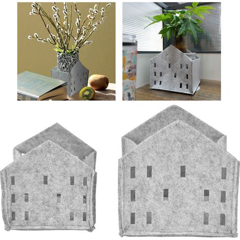 Pots de fleurs et contenants artisanaux en forme de maison, tissu décoratif en feutrine, porte-stylos créatifs en forme de maison, boîtes de rangement, petites plantes en pot décoratives (1/5)