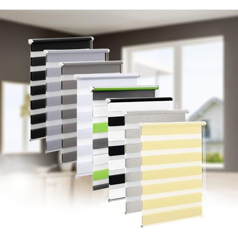 Store double Klemmfix sans perçage,Store enrouleur double,85 cmx130 cm (largeur du tissu 81 cm),Beige,Brise-vue transparent et opaque,Avec supports de serrage pour fenêtres et portes (1/5)
