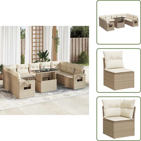 10-tlg. Garten-Sofagarnitur mit Kissen Beige Poly Rattan - Gartensofa Set - Garten Sofa Set - Outdoor Sofa Set - Garten Sofagarnitur (1/5)