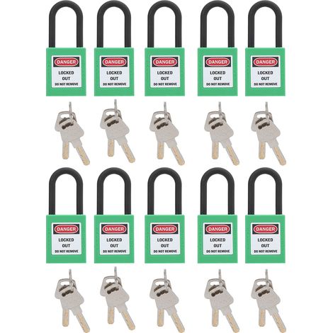 Lockout Tagout Serrures 10Set Cadenas de Sécurité 2 Clés par Serrure Isolation D'ingénierie Résistance au Dérapage pour les Usines Chantiers de Construction Hôpitaux(vert) (1/5)