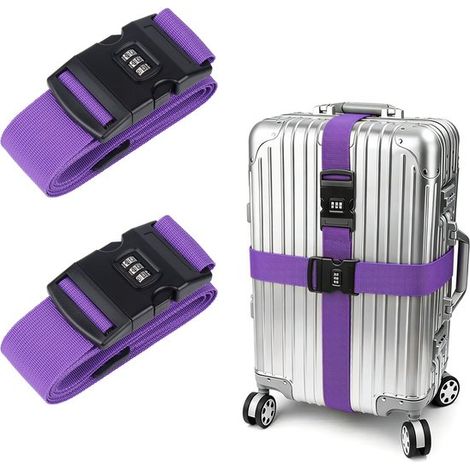 Set di 2 cinghie per bagagli，5 x 200 cm，Cinghia per valigia con lucchetto a combinazione，Cinghia regolabile per valigie e borse da viaggio (1/5)