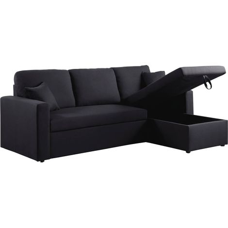 Sofá esquinero convertible "Alain" - 3 plazas - Negro (1/5)