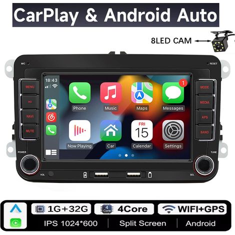 [LCS] Autoradio 2 DIN Android pour Volkswagen Golf 5 6 Polo Passat B6 B7 CC Skoda Jetta Multimédia universel Carplay Wifi GPS Navigation-MP-1x32G avec caméra- (1/5)