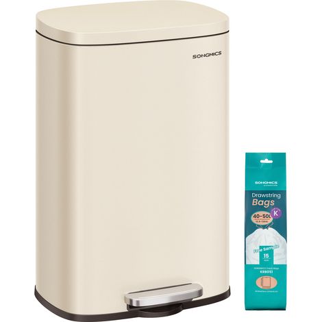 Poubelle Cuisine 50 L, Poubelle Bureau, Fermeture en Douceur, avec Pédale, en Acier, Seau Intérieur, Beige Sable LTB050A02 (1/5)