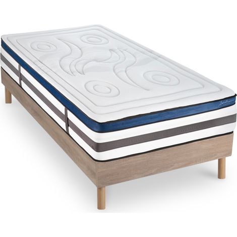 Ensemble Matelas Quintessence Mousse Accueil Mémoire Cocooning 30cm et sommier bois 90x190cm (1/5)