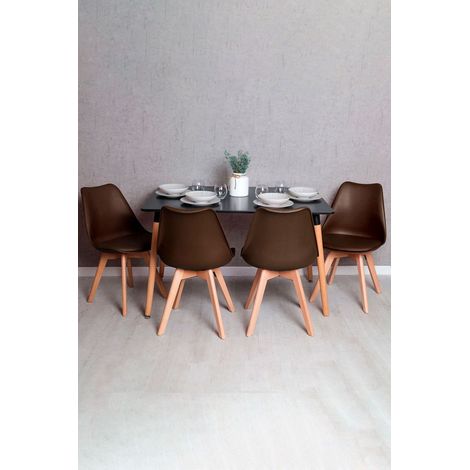 Conjuntos de mesa y sillas - Conjunto Mesa Tower Rectangular 120 x 80 cm Negra y Pack 4 Sillas Synk Basic - Marrón (1/5)